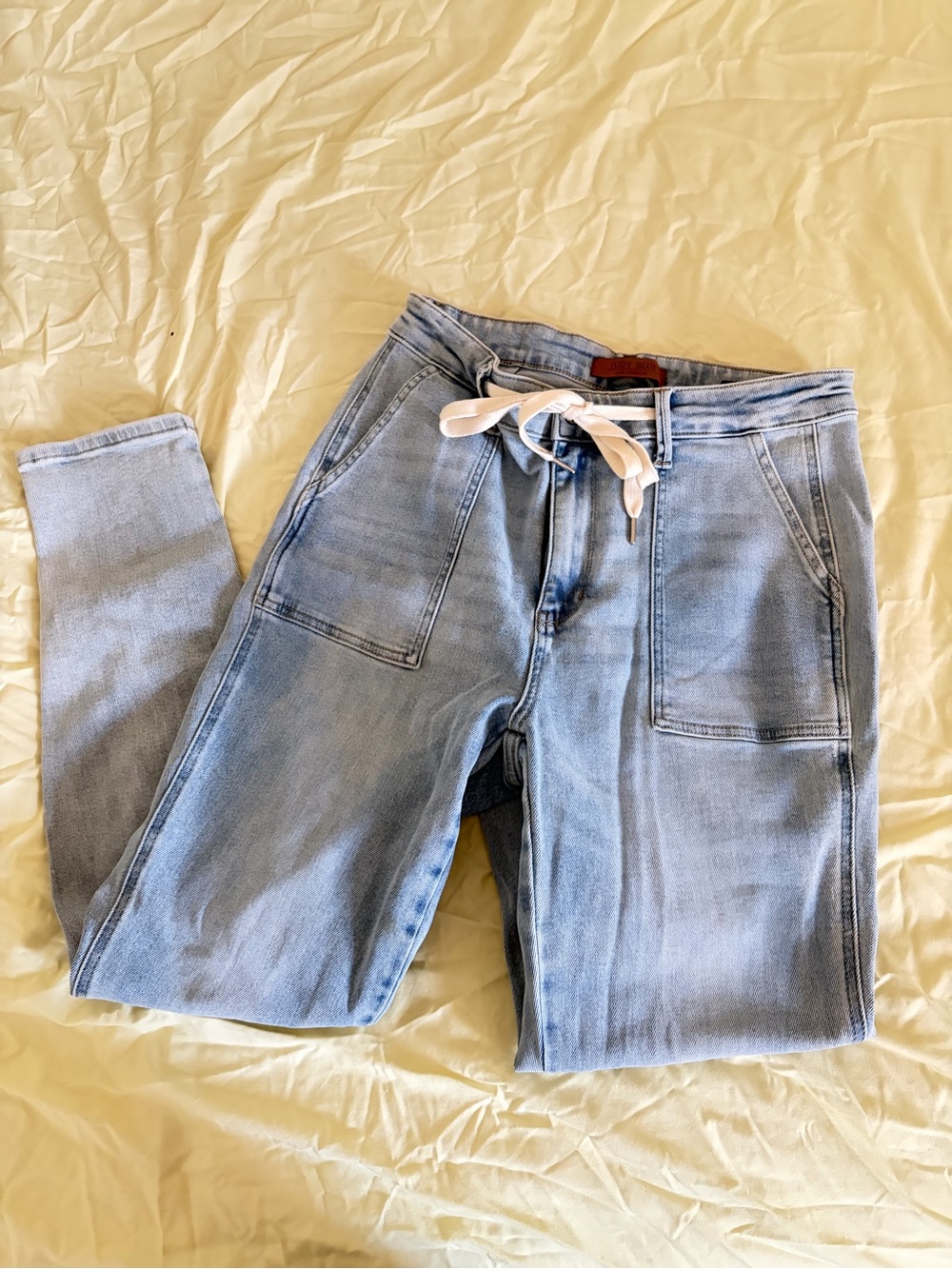 Judy Blue Light Blue Straight Leg Jeans with Drawstring